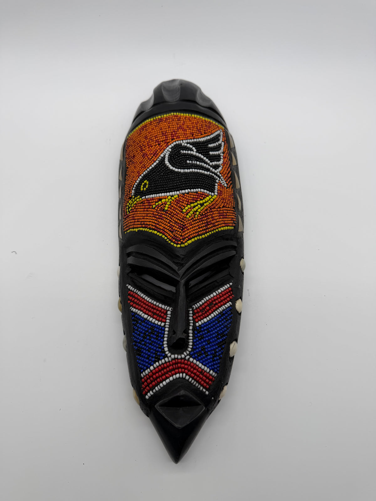 The Raven Mask — Hand-Beaded African Wall Mask.
