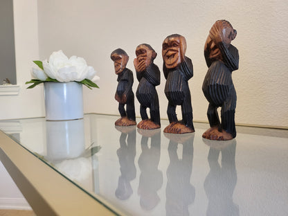 Akonuche Quartet — Hand-Carved African Monkey Figurine Set (4-Piece)