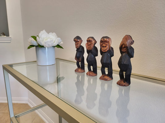 Akonuche Quartet — Hand-Carved African Monkey Figurine Set (4-Piece)