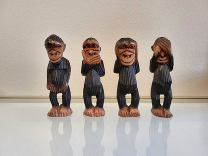 Akonuche Quartet — Hand-Carved African Monkey Figurine Set (4-Piece)