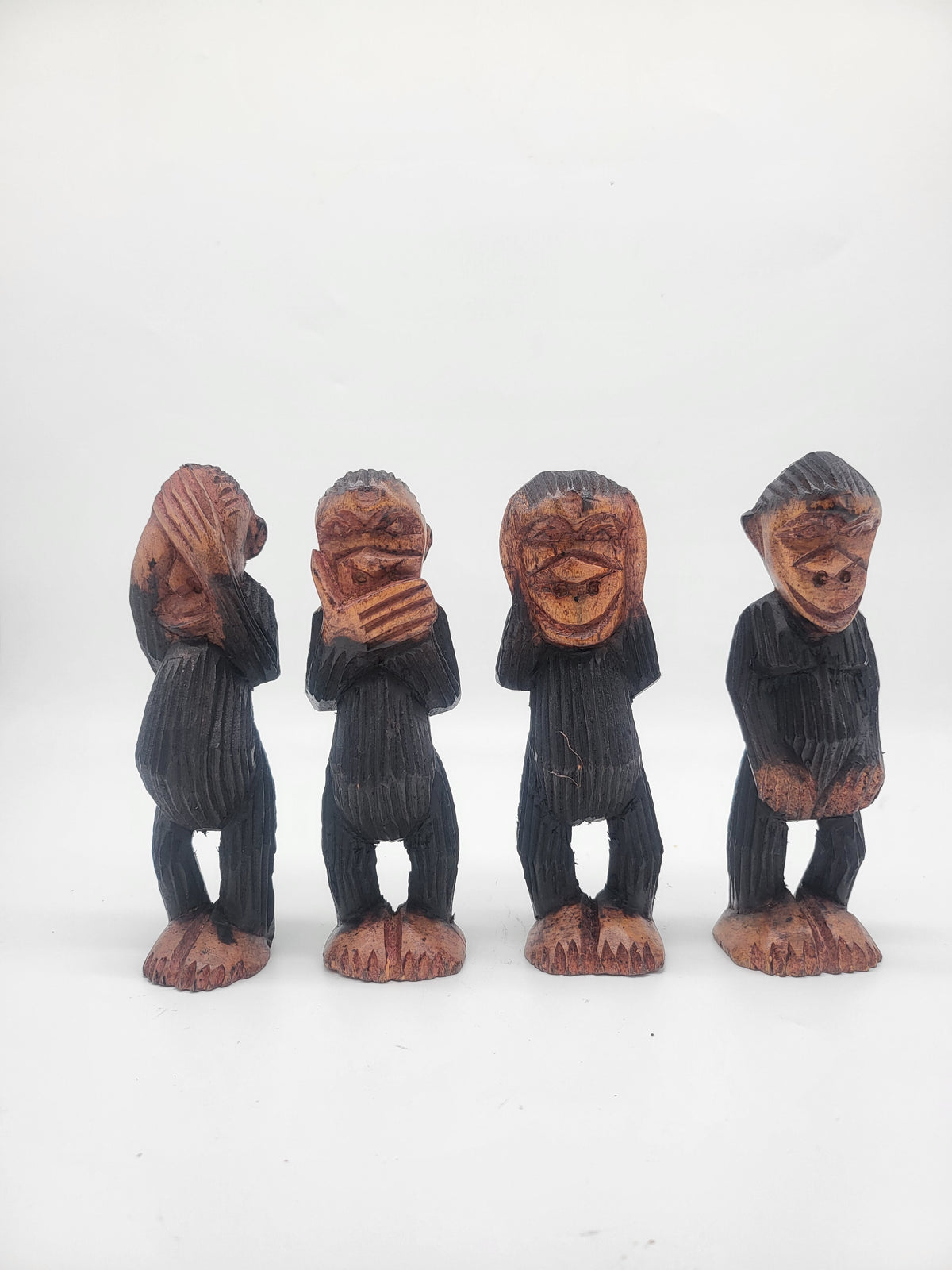 Akonuche Quartet — Hand-Carved African Monkey Figurine Set (4-Piece)