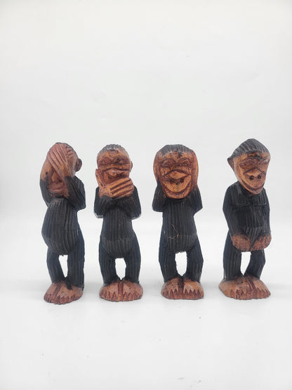Akonuche Quartet — Hand-Carved African Monkey Figurine Set (4-Piece)