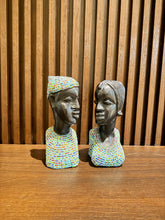 Load image into Gallery viewer, Oba &amp; Olori Royal Couple Busts - African Wood Sculpture
