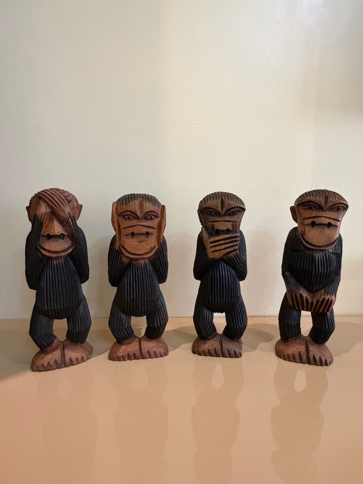 Akonuche Quartet — Hand-Carved African Monkey Figurine Set (4-Piece)