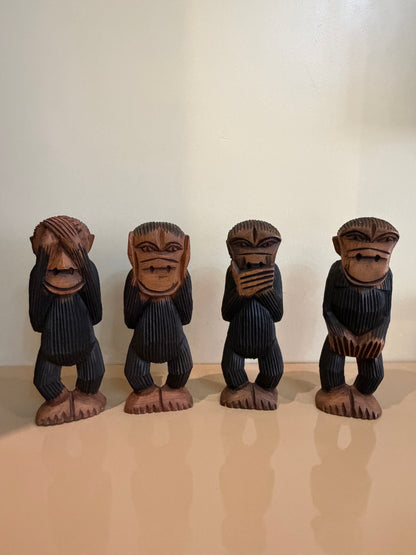 Akonuche Quartet — Hand-Carved African Monkey Figurine Set (4-Piece)