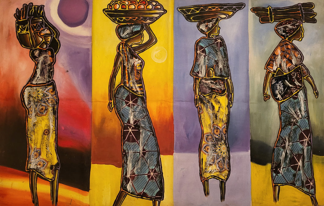 Ike Nwanyi - African Collage Painting (36 x 55 in)
