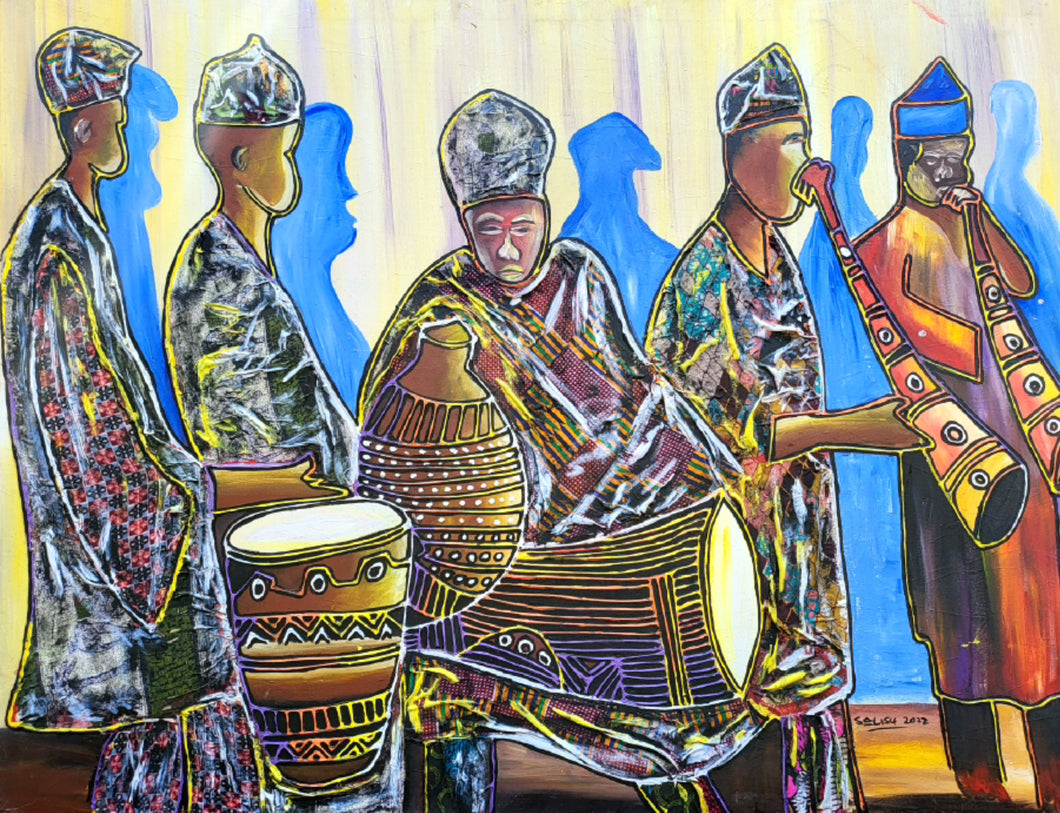 Gongo aso - African Collage Painting (55 x 40 in)