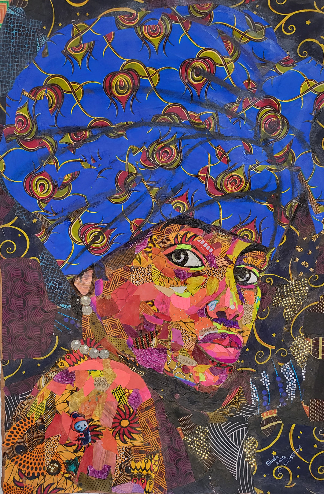 Asa - African Fabric Collage (48 x 32 in)