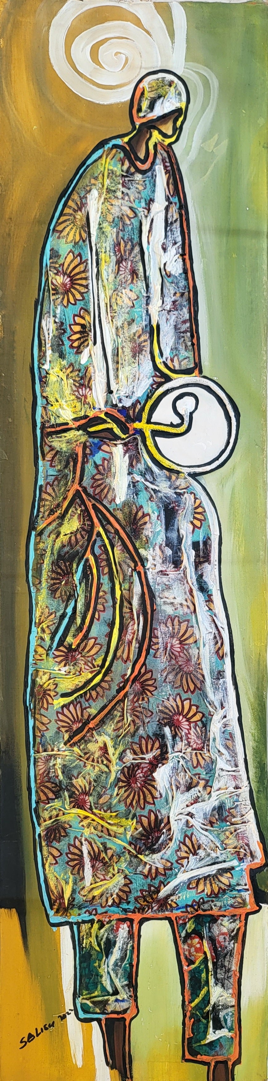 Ije Awele 2 - African Collage Painting (48 x 13 in)