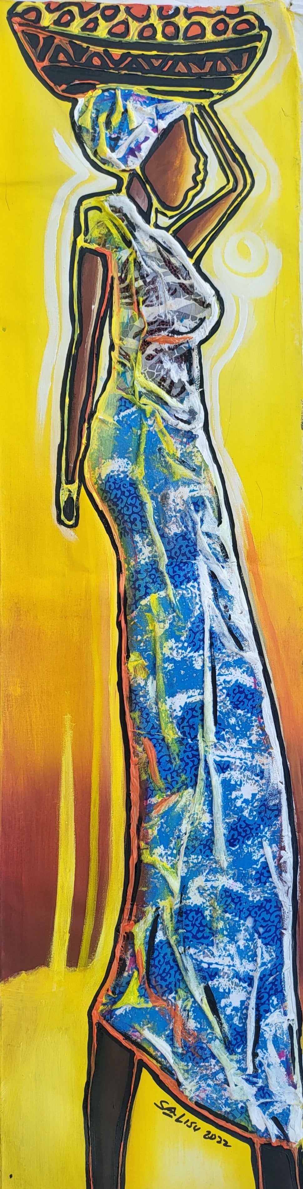 Ije Awele 3 - African Collage Painting (48 x 13 in)