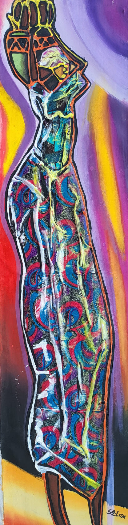Ije Awele 1 - African Collage Painting (48 x 13 in)