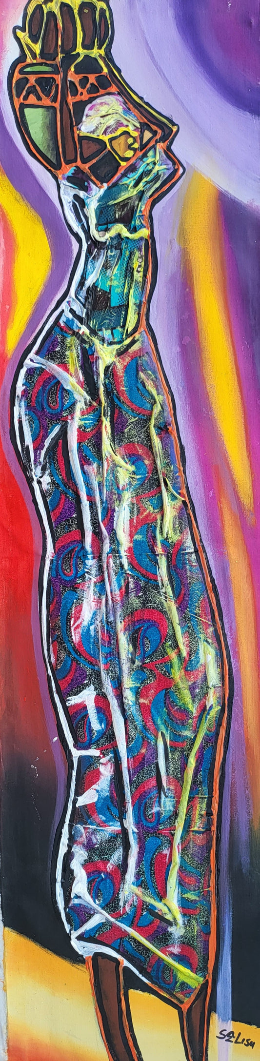 Ije Awele 1 - African Collage Painting (48 x 13 in)