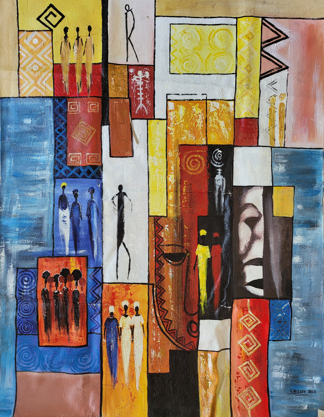 Mbari - African Abstract Painting (46 x 60 in)