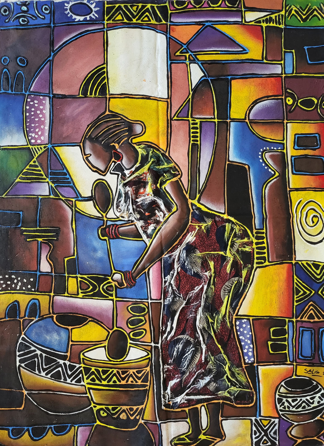 Nne Amaka - African Collage Painting (36 x 48 in)